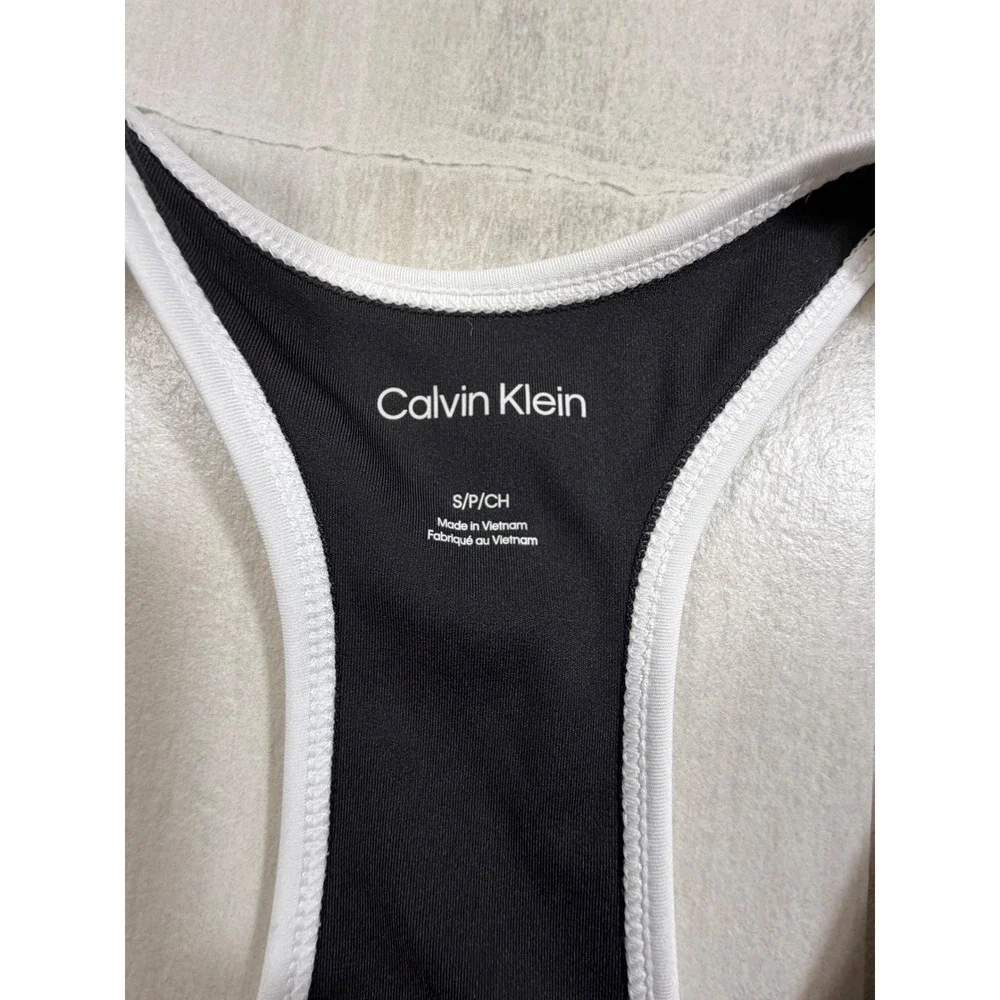 Calvin Klein Womens Black White Racerback Athletic Romper Bodysuit Small